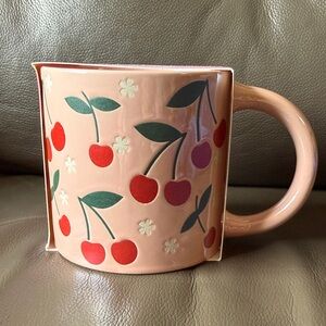 Thyme & Table Pink and Cherries flowers Ceramic Mug Shimmer Collection 15.2 Oz